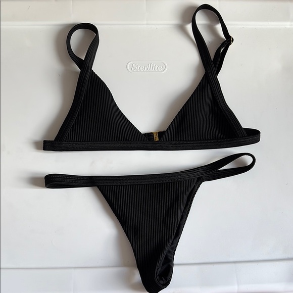 New MishMish Black Ribbed Bikini Set size Small - Picture 1 of 5